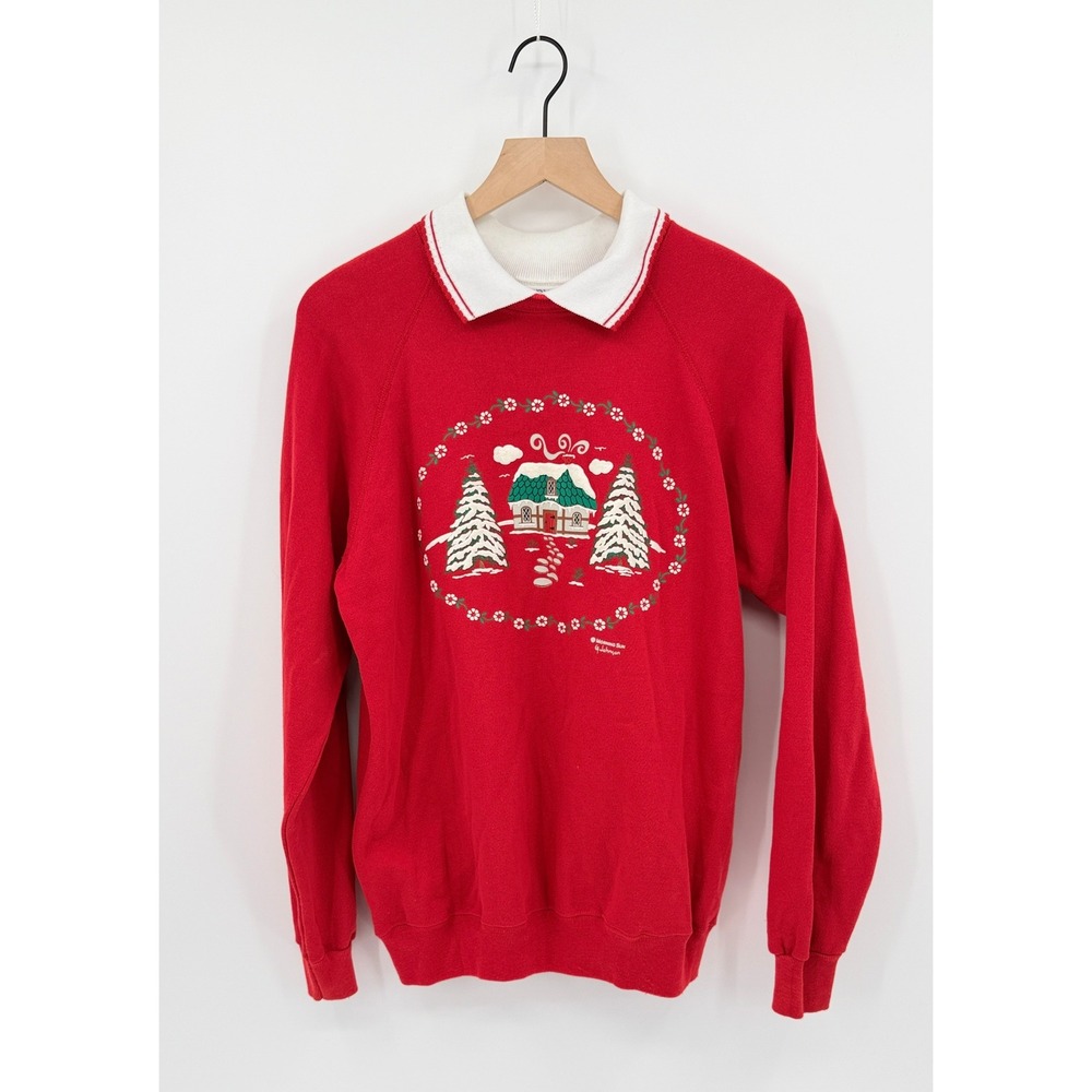 Morning Sun Vintage Holiday Collared Sweatshirt Womens L Grandma Kitschy USA